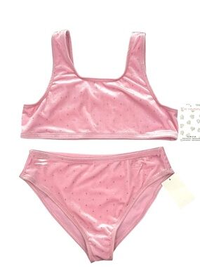 NWT Miken Swim Kids Velour Rhinestone 2-Piece Bikini Set Size 14